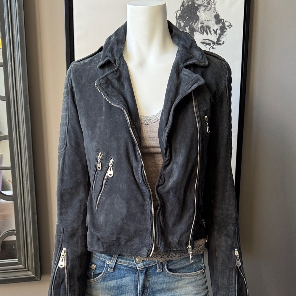 Doma Black Suede Leather Moto Jacket